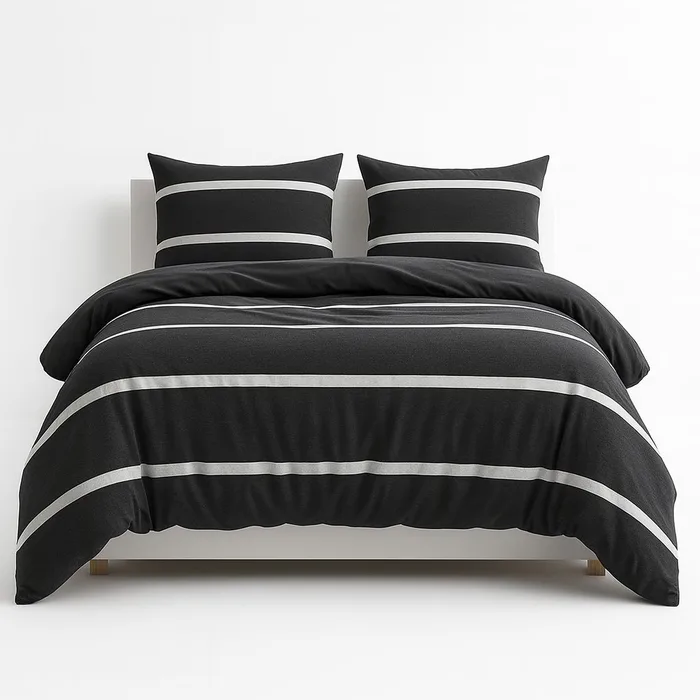 סט מצעים מלא - ג'רסי 100% כותנה פסים אפור לבן