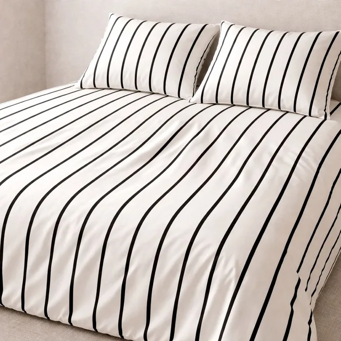 סט ג'רסי פרימיום 100% כותנה סרוקה I פסים - שמנת שחור