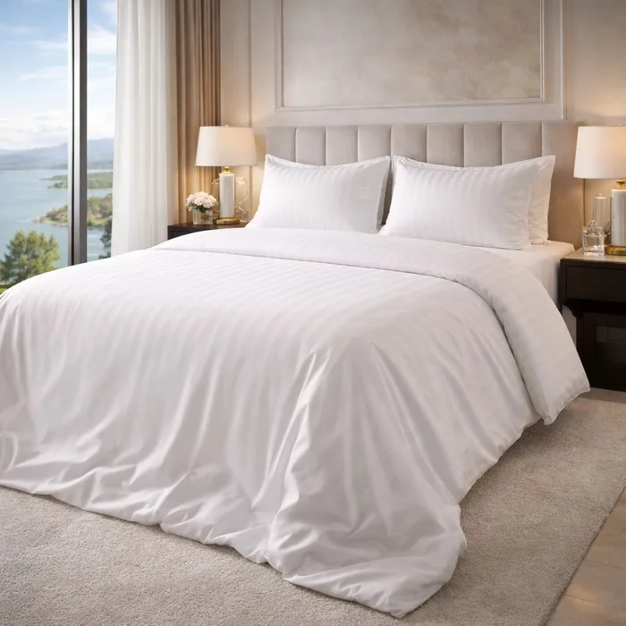 סט כותנה סאטן I דגם בית מלון I פסים לבנים