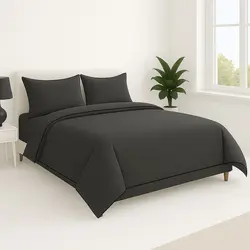 סט מצעים סאטן אפור כהה עם פייפינג