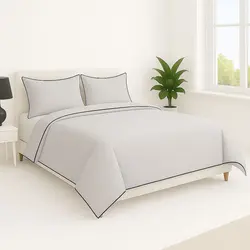 סט מצעים סאטן אפור בהיר עם פייפינג