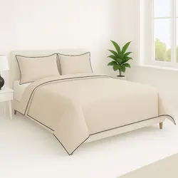 סט מצעים סאטן שמנת עם פייפינג