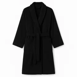 חלוק רחצה 100% כותנה- צווארון צרפתי שחור