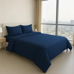 סט מצעים מלא - סאטן כחול