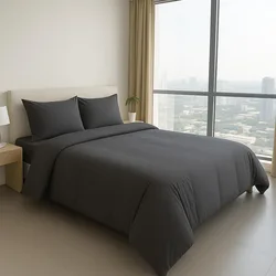 סט מצעים מלא - סאטן אפור כהה