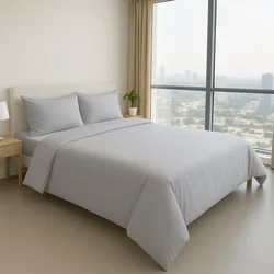 סט מצעים מלא - סאטן אפור בהיר