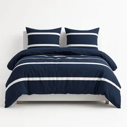 סט מצעים מלא - ג'רסי 100% כותנה פסים כחול לבן