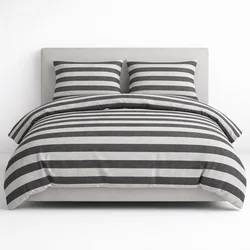 סט ג'רסי פרימיום 100% כותנה סרוקה I פסים - אפור כהה אפור בהיר