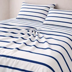 סט ג'רסי פרימיום 100% כותנה סרוקה I פסים - לבן כחול