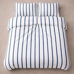 סט ג'רסי פרימיום 100% כותנה סרוקה I פסים - לבן כחול