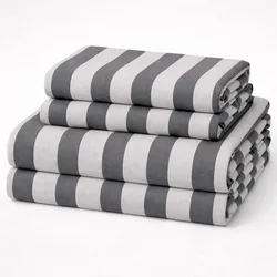 סט ג'רסי פרימיום 100% כותנה סרוקה I פסים - אפור כהה אפור בהיר