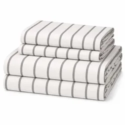 סט ג'רסי פרימיום 100% כותנה סרוקה I פסים - לבן אפור