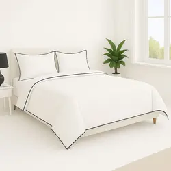 סט מצעים סאטן לבן עם פייפינג