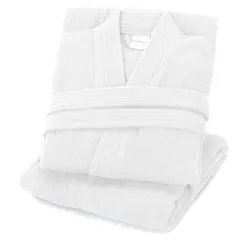 חלוק רחצה 100% כותנה- צווארון צרפתי לבן