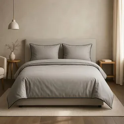 סט מצעים מלא - סאטן פייפינג בגוון אפור כהה