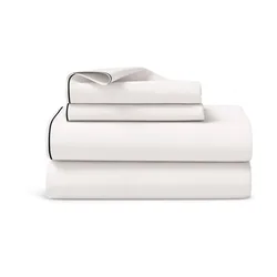 סט מצעים מלא - סאטן פייפינג בגוון לבן