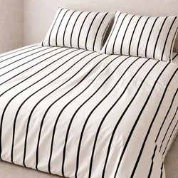 סט ג'רסי פרימיום 100% כותנה סרוקה I פסים - שמנת שחור