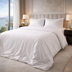 סט כותנה סאטן I דגם בית מלון I פסים לבנים