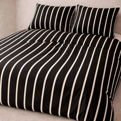 סט ג'רסי פרימיום 100% כותנה סרוקה I פסים - שחור שמנת